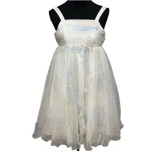David’s Bridal 12 Ivory Print Tulle Flower Girl Dress Wedding Formal